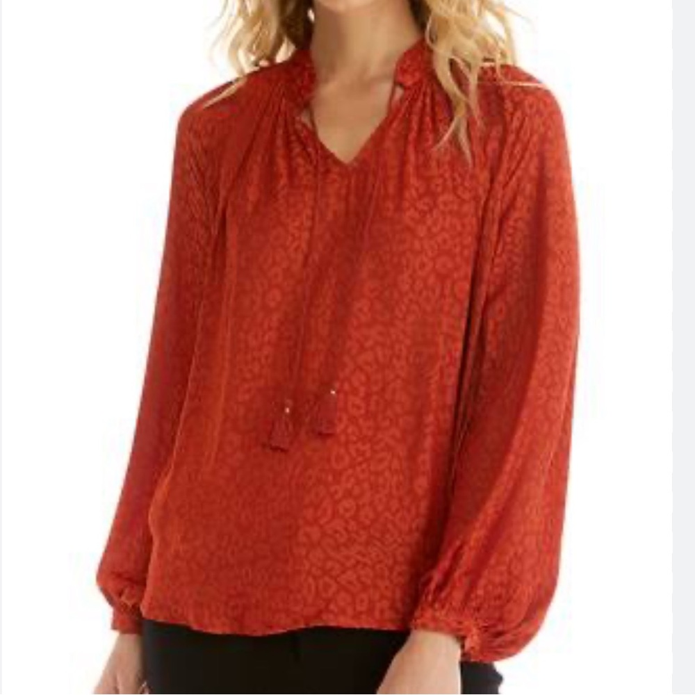 Crown & Ivy Tie Neck Peasant Blouse EUC